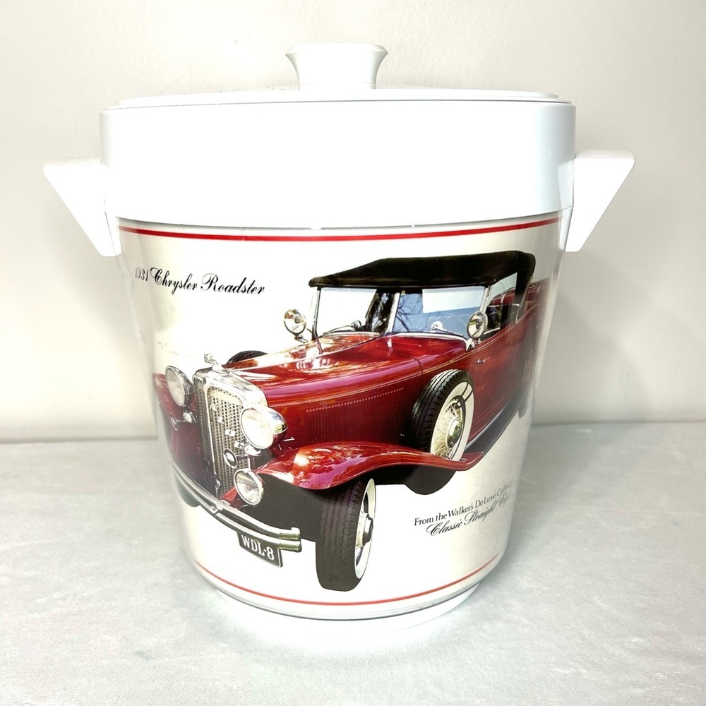 Vintage 1970s thermo serv White Classic Cars Ice Bucket Man Cave Gift